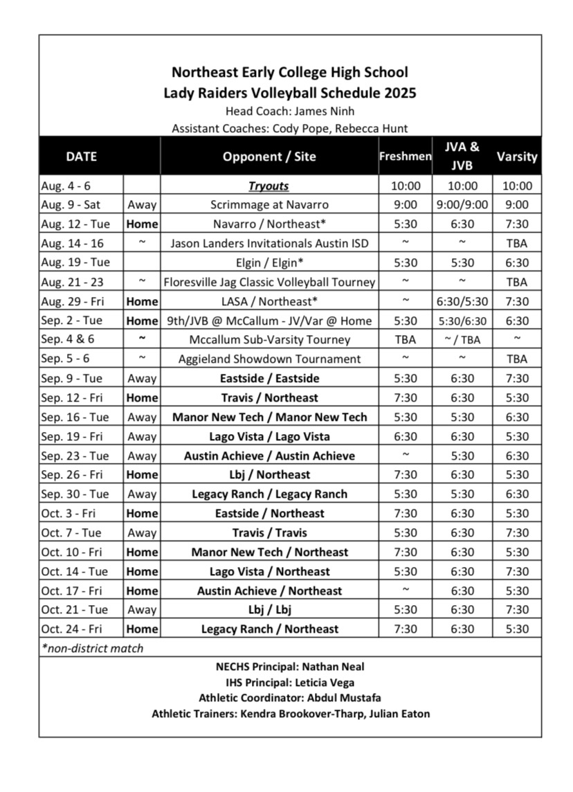 Volley Ball schedule